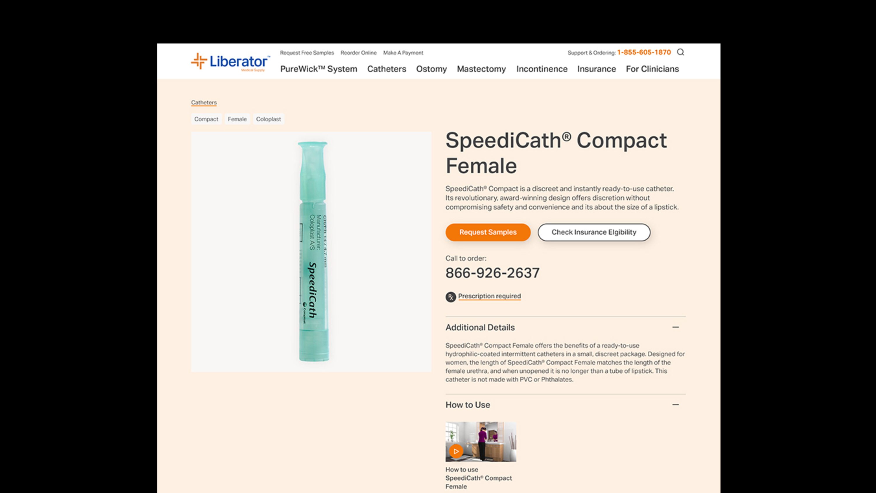 A product page describing the Liberator SpeediCath