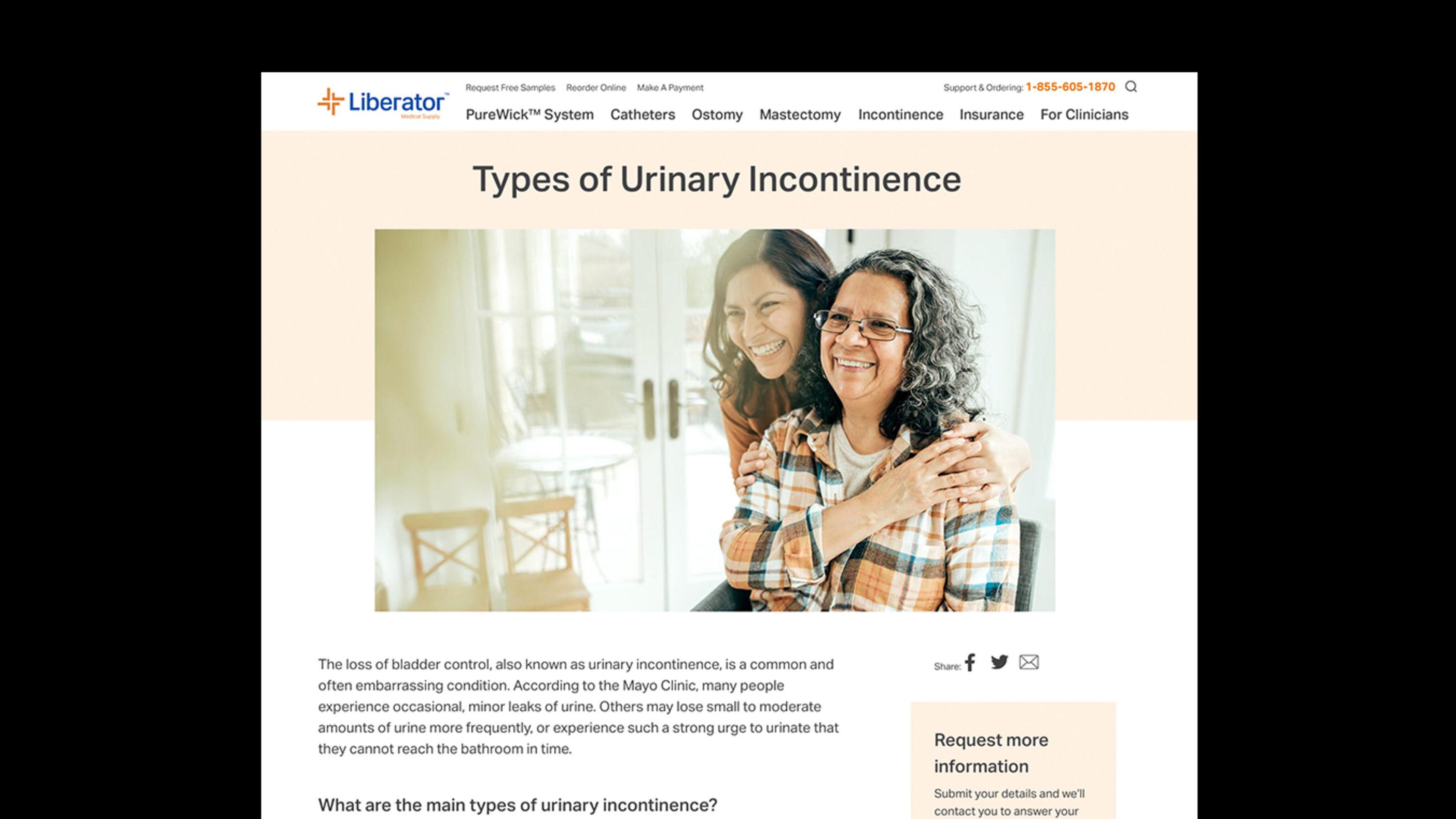Image of two smiling woman above a description of urinary incontinence