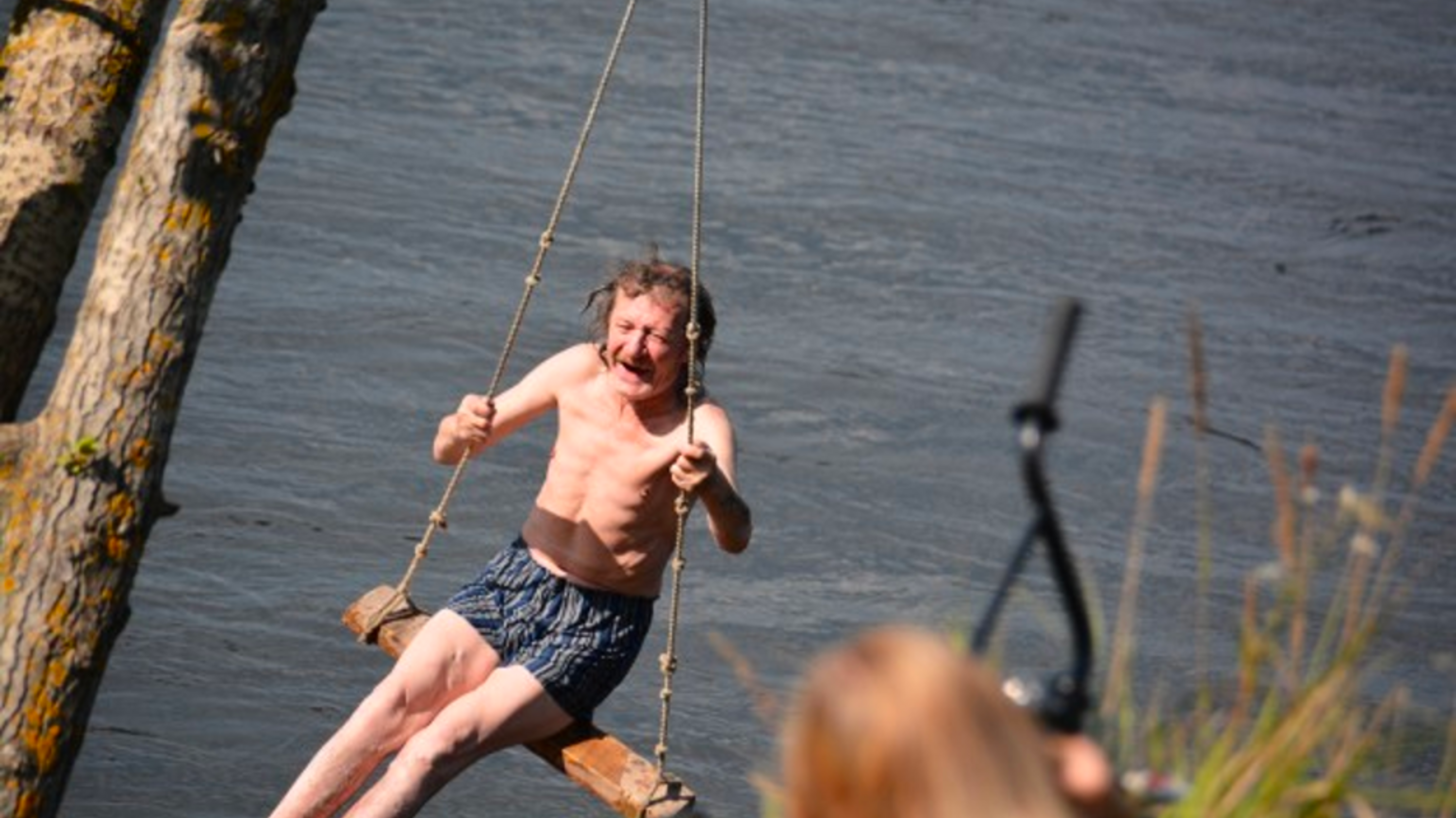 Ukrainian on a rope swing