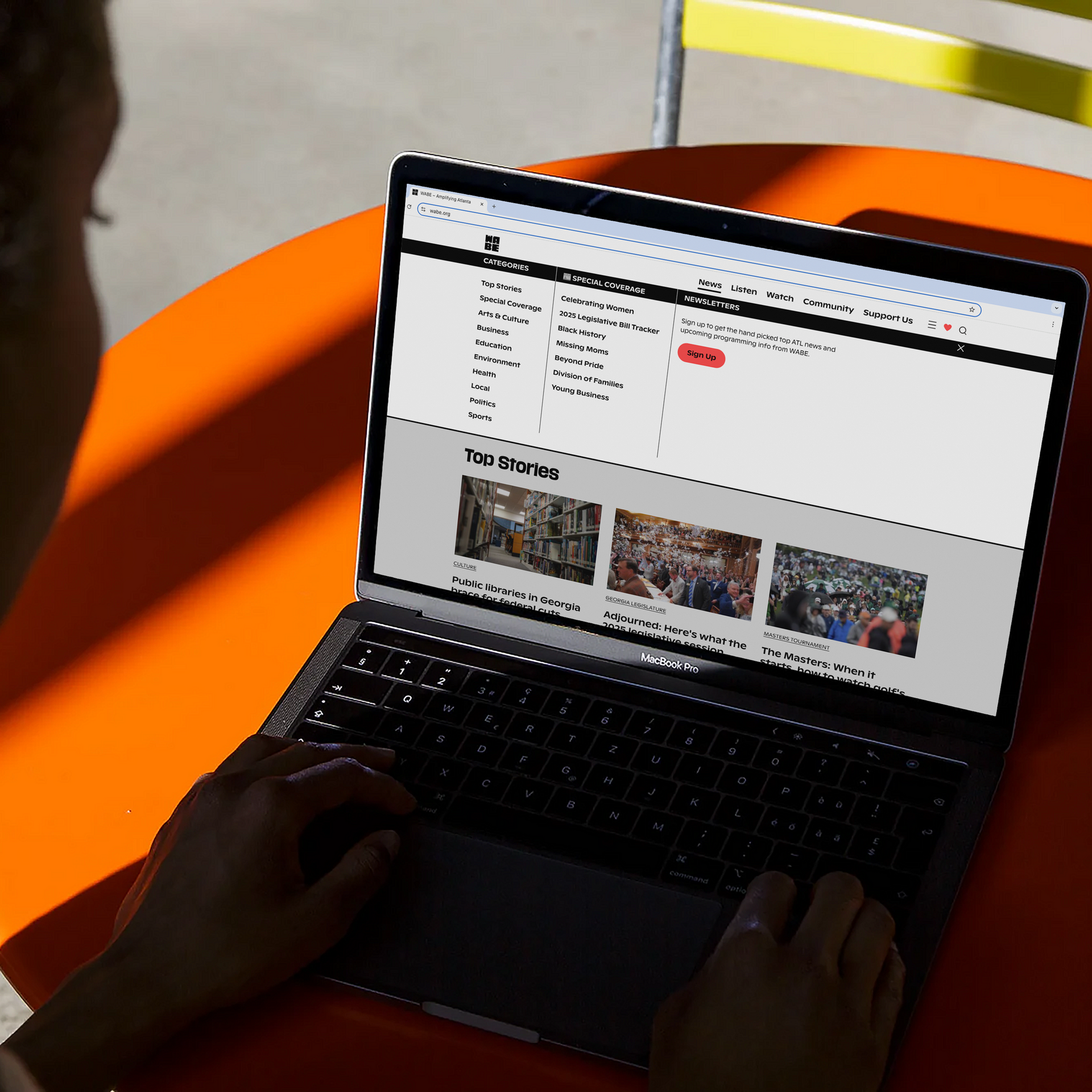 The WABE website on a laptop.