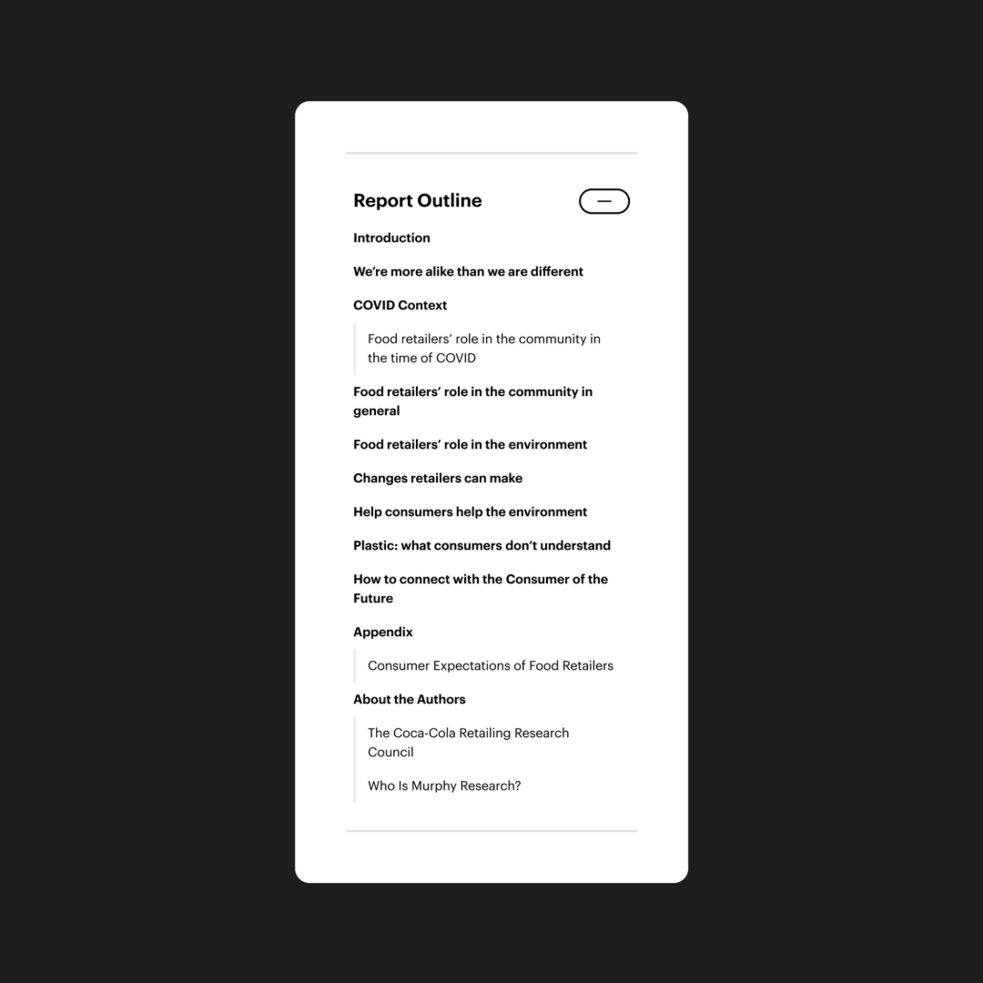 Report outline sticky side navigation.