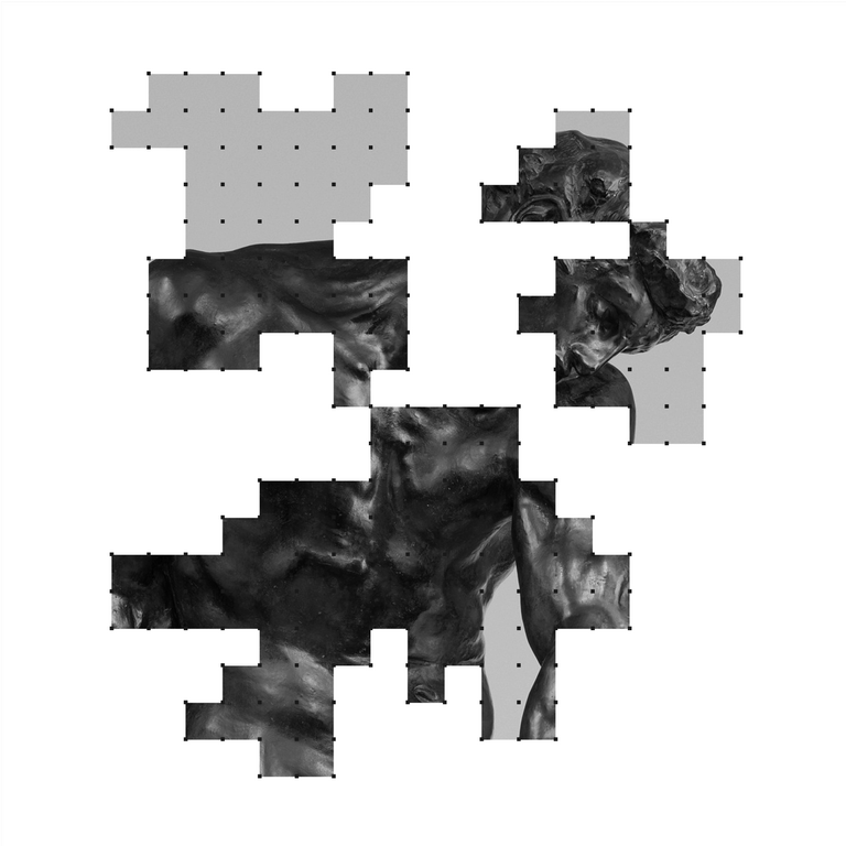 A pixel mosaic of Rodin's Adam that demonstrates IfThen's services in Ai